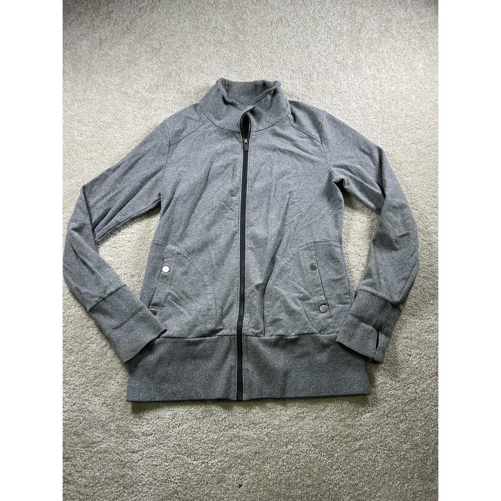 Lucy Jacket Womens Medium Gray Full‎ Zip Thumbholes Snap Pockets Athletic Yoga